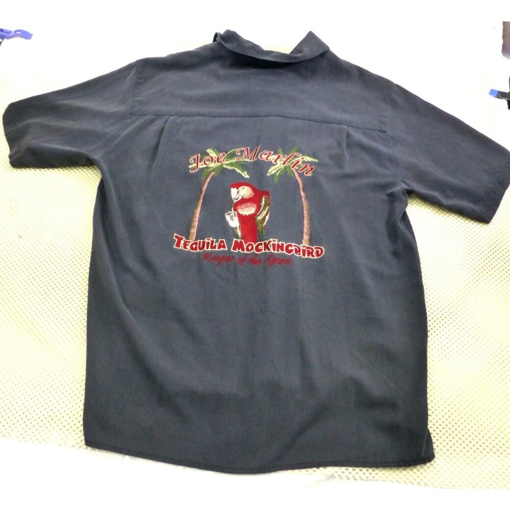 Joe Marlin Tequila Mockingbird Parrot Embroidered 100%‎ Silk Camp Shirt Size Med